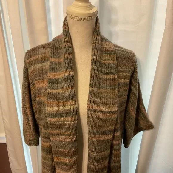Carlisle Collection Cardigan S Blue Brown White Stripe Open Front Half Dolman - Picture 2 of 10